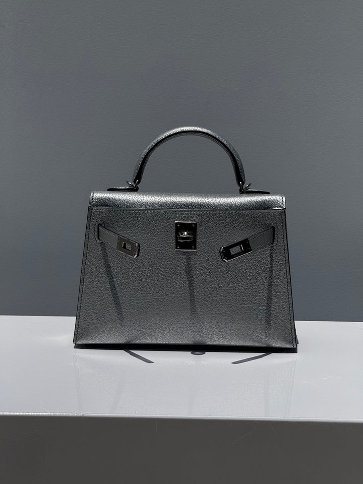 Hermes Mini Sellier Argent Silver Metallic Chevre Chamkilight Kelly 20