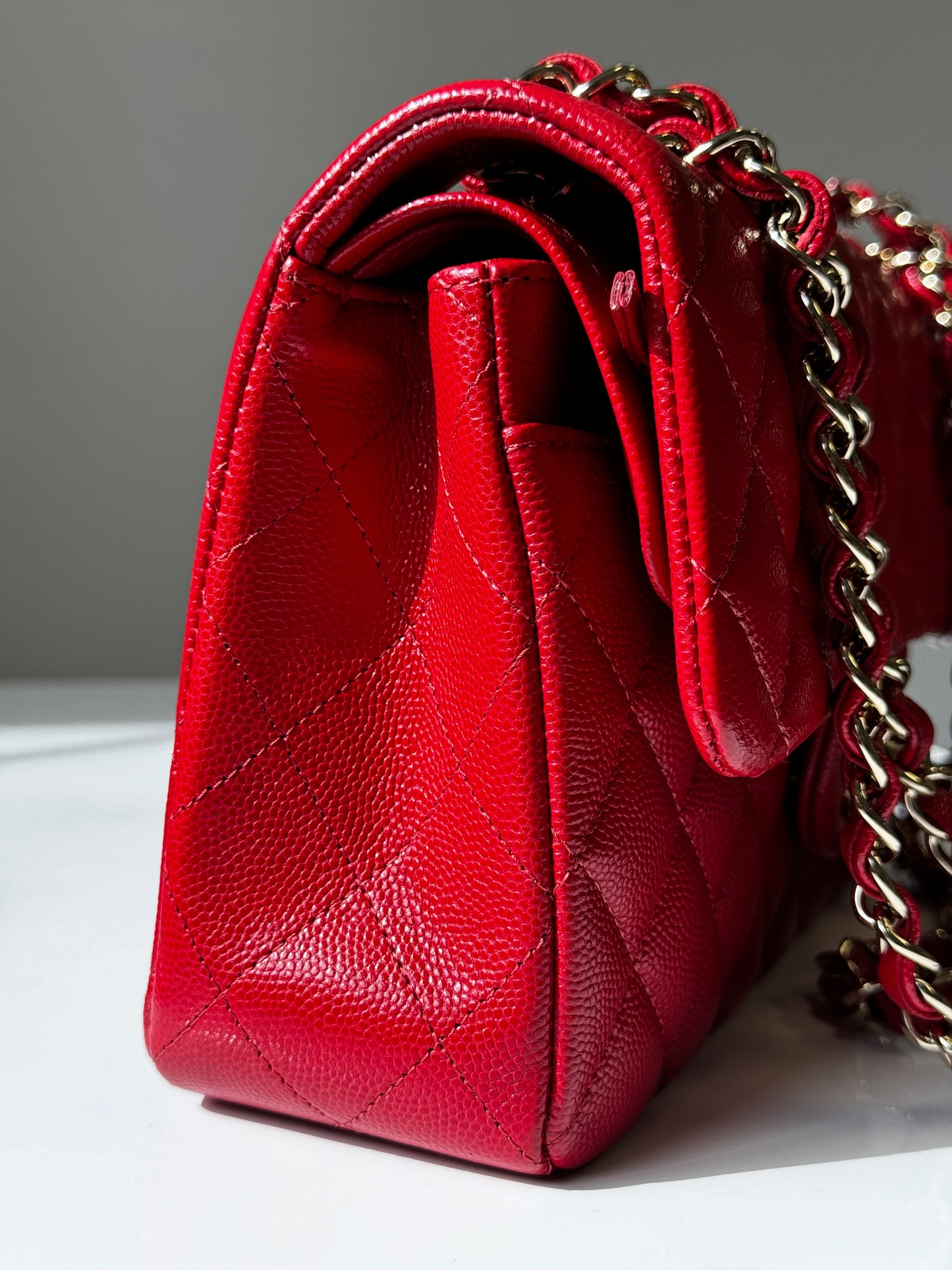 Chanel 19b Small Red Caviar Double Flap Bag