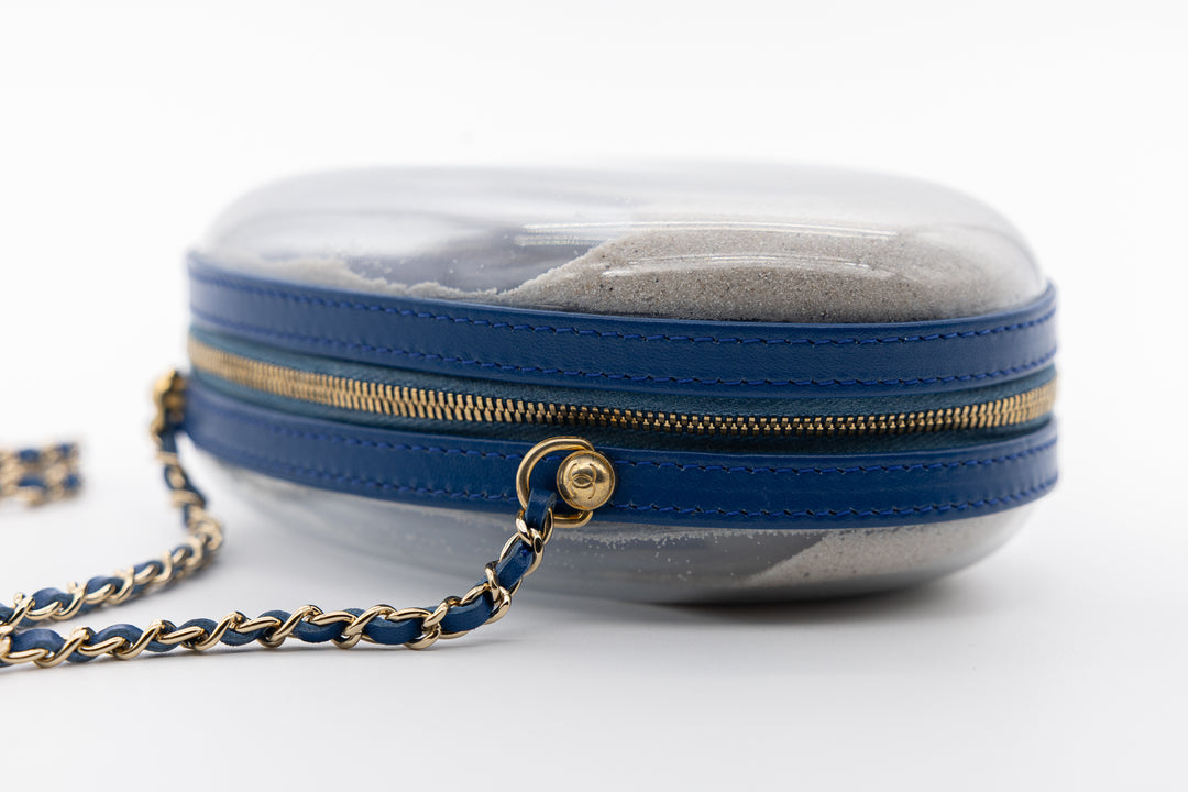 Chanel Sandbag Minaudière Blue PVC Gold Hardware 2019