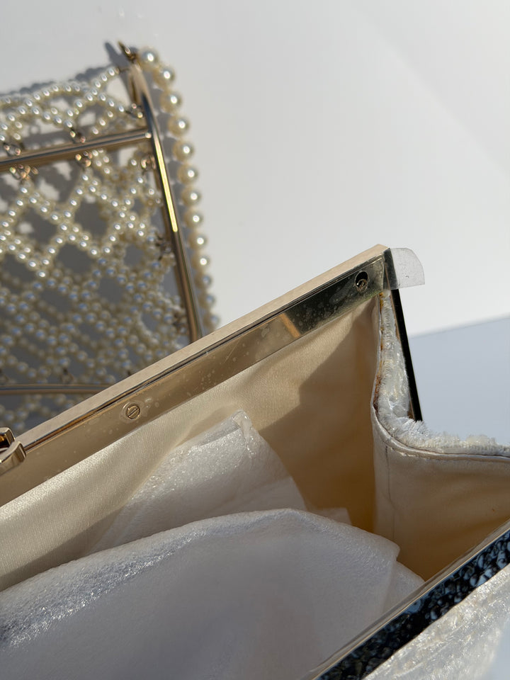 Chanel 2014 Pearl Embellished Caged Flap Minaudière Bag