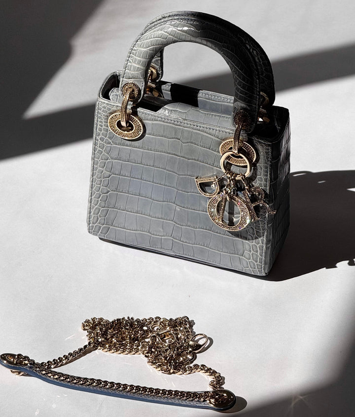 Lady Dior Baby Blue Crocodile Mini Top Handle