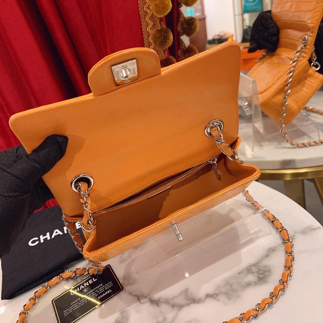 Chanel Orange Matte Croc Mini Flap Silver Hardware 2014 – Its A