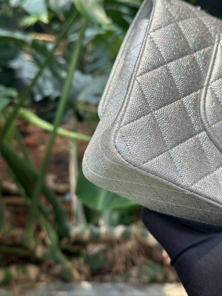 Chanel 21K Medium Flap Bag Silver Metallic Caviar Leather Silver Tone Hardware 2021