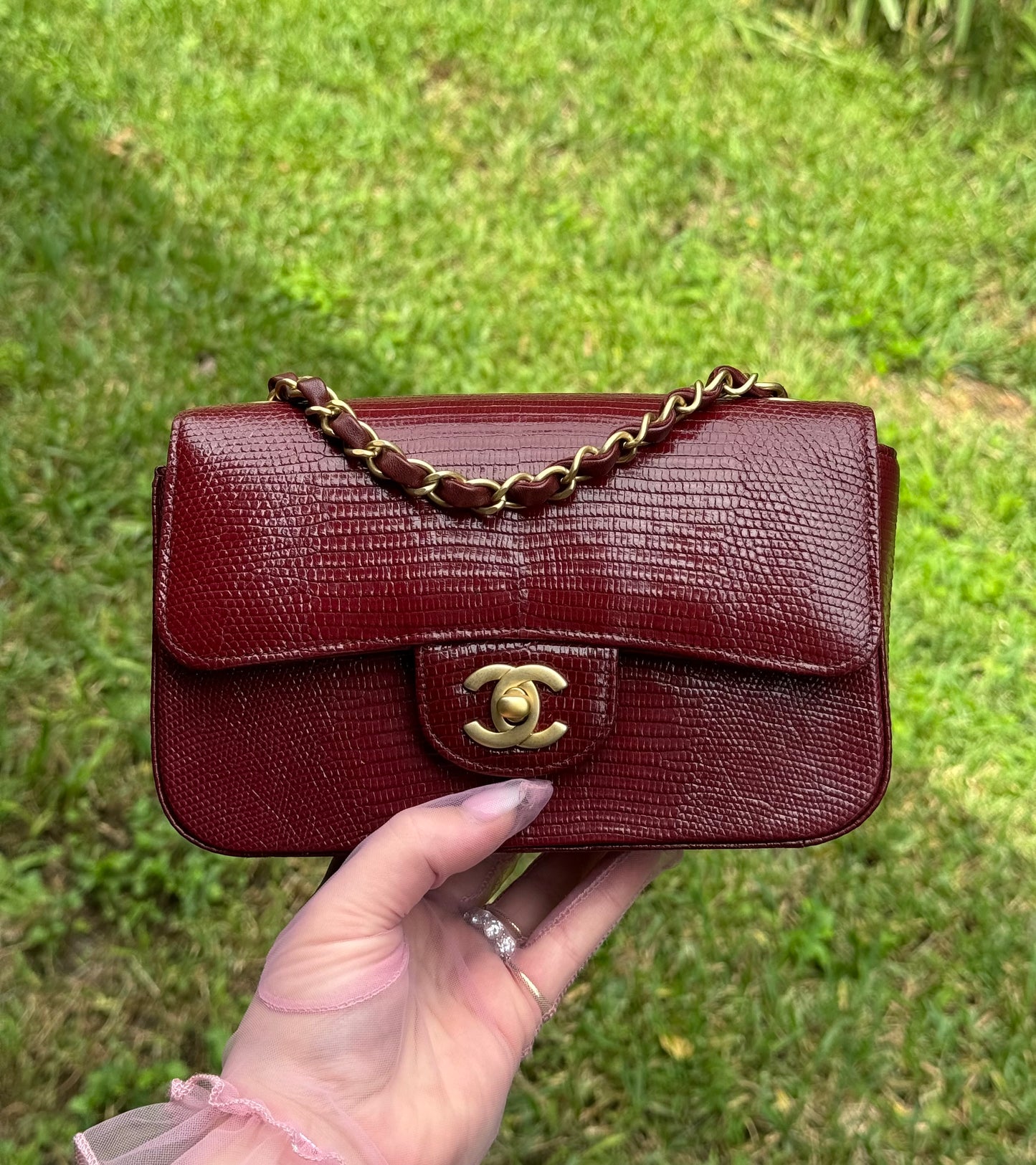 Chanel Burgundy Lizard Mini Rectangular Flap Bag