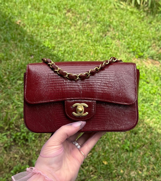 Chanel Burgundy Lizard Mini Rectangular Flap Bag