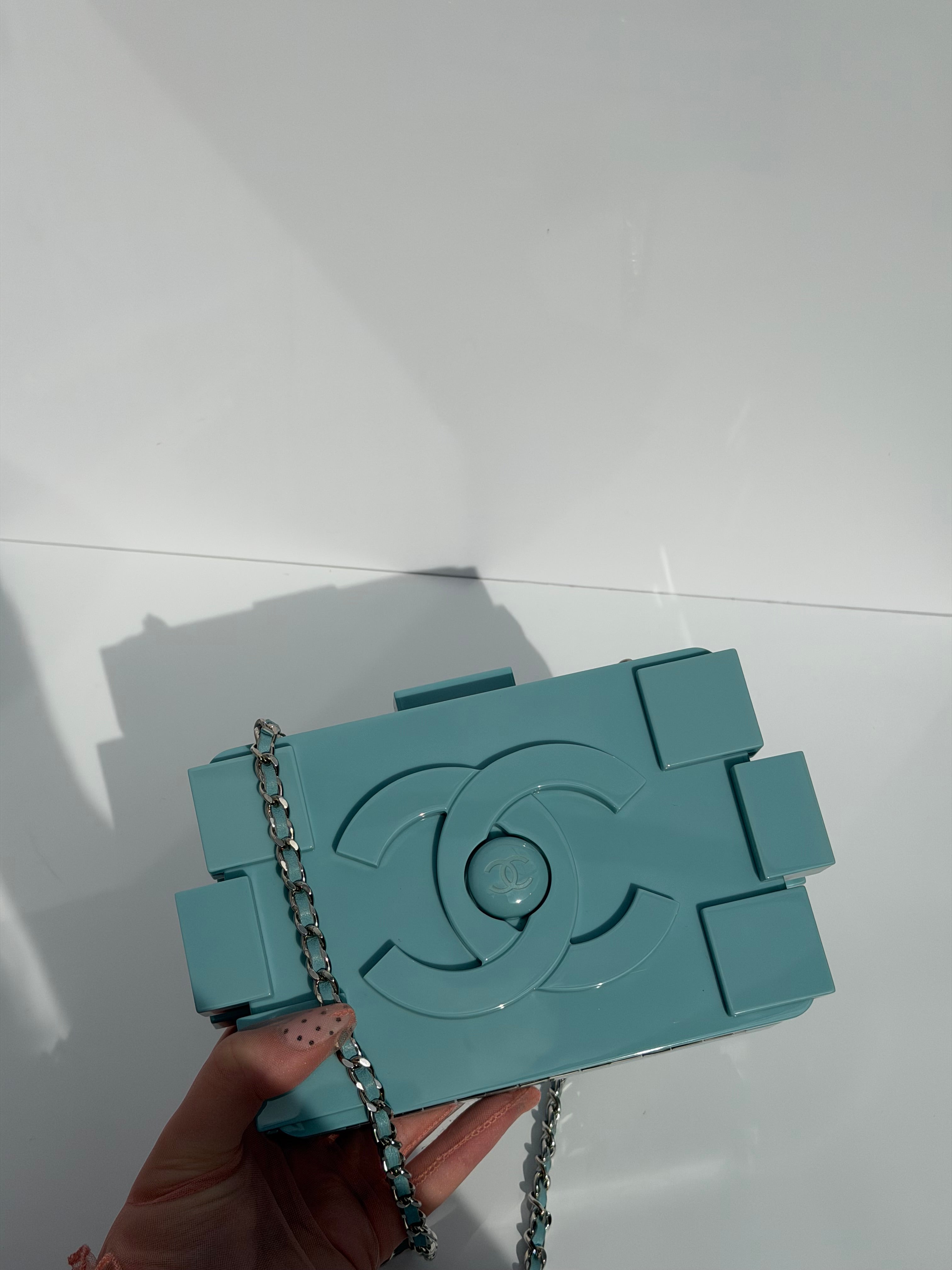 Chanel Baby Blue Plexiglass Lego Minaudiere – Its A Luv Story