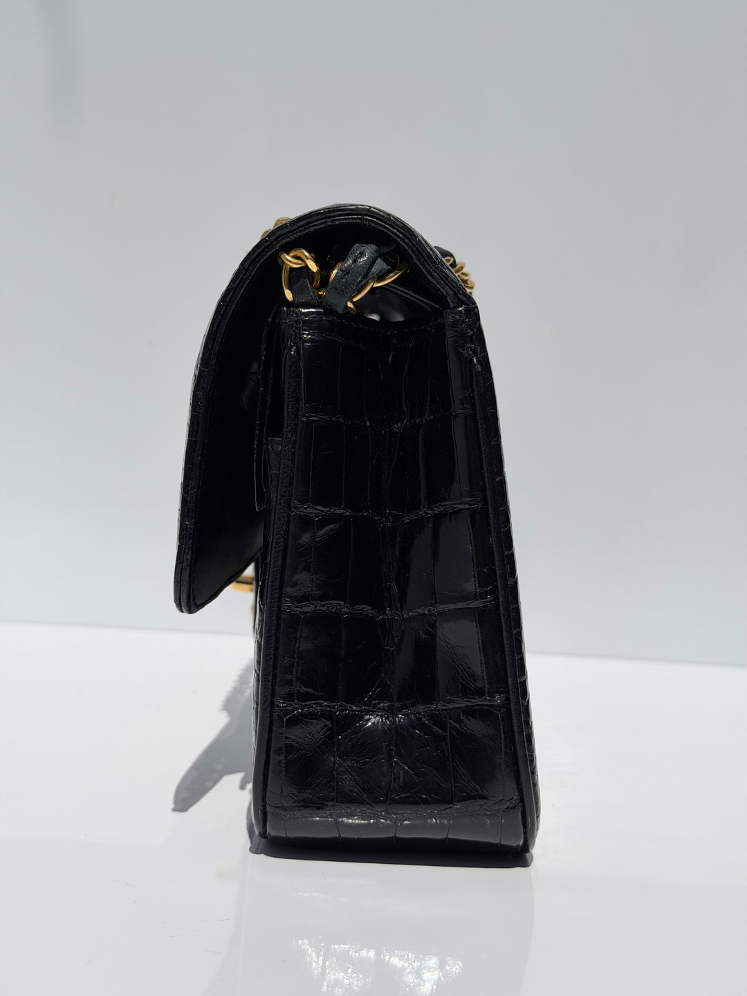 Chanel Medium Classic Flap Bag Alligator Black 24K Plated Gold Hardware 1997
