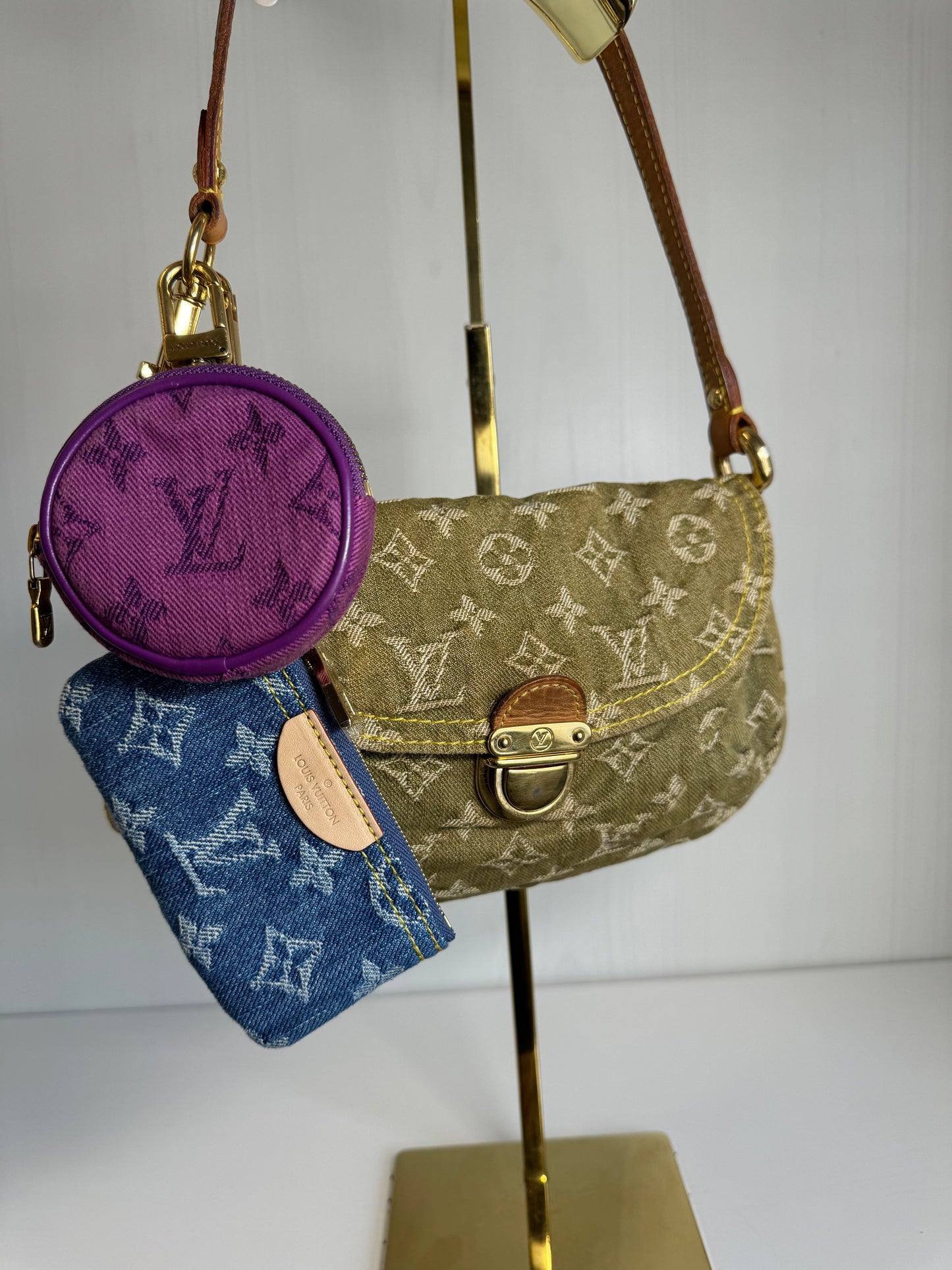 Louis Vuitton Green Monogram Denim Mini Pleaty + Coin Pouch