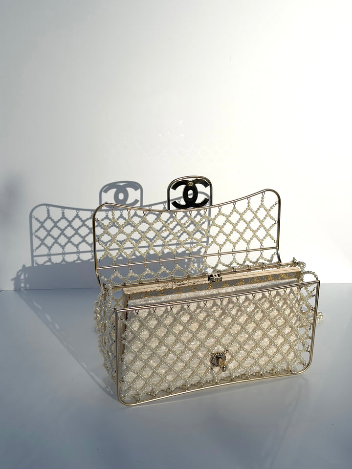 Chanel 2014 Pearl Embellished Caged Flap Minaudière Bag