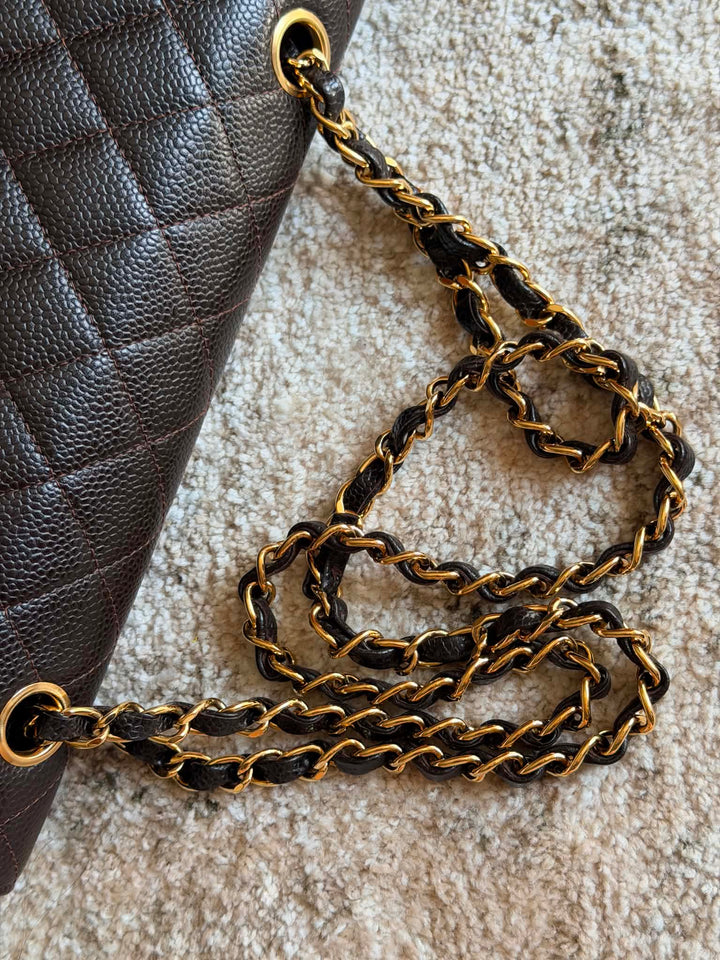 Chanel Medium Classic Flap Bag Caviar Brown 24K Plated Gold Hardware 2003