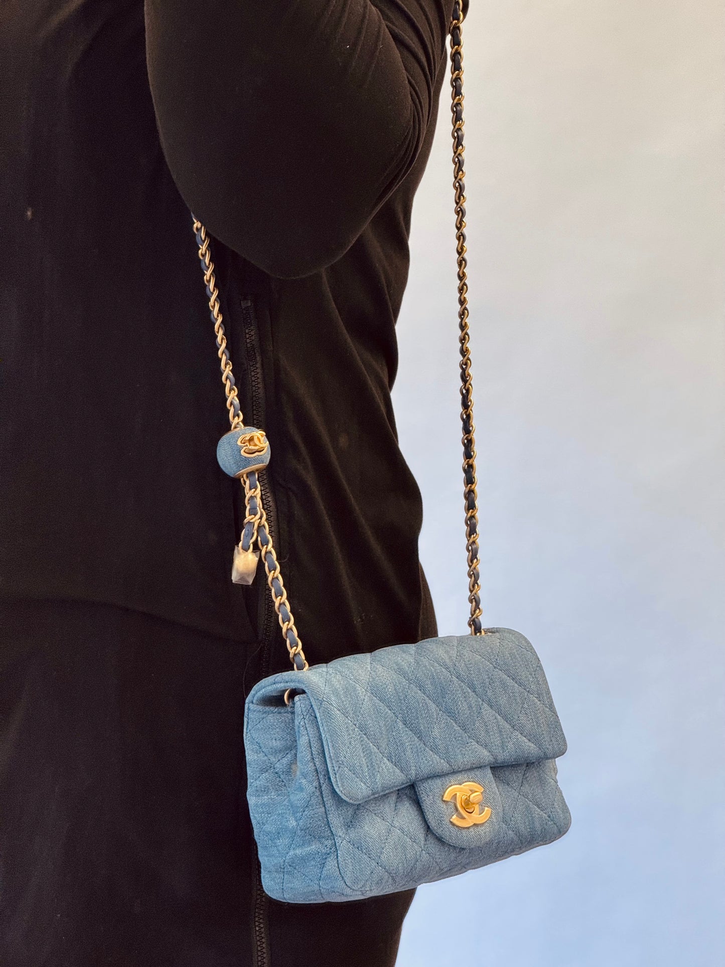 Chanel Denim Quilted Mini Pearl Crush Crossbody Bag
