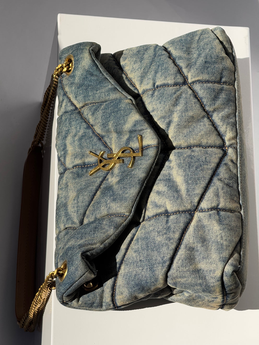 Saint Laurent Medium Denim Puffer Quilted Shoulder Bag