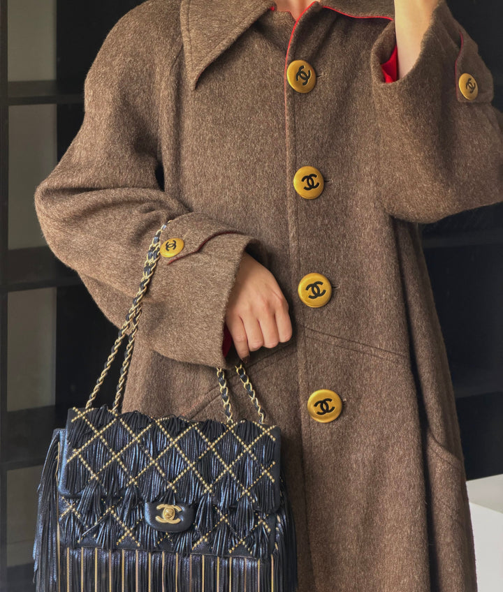 Chanel CC Military Brown Wool Runway Coat 1992
