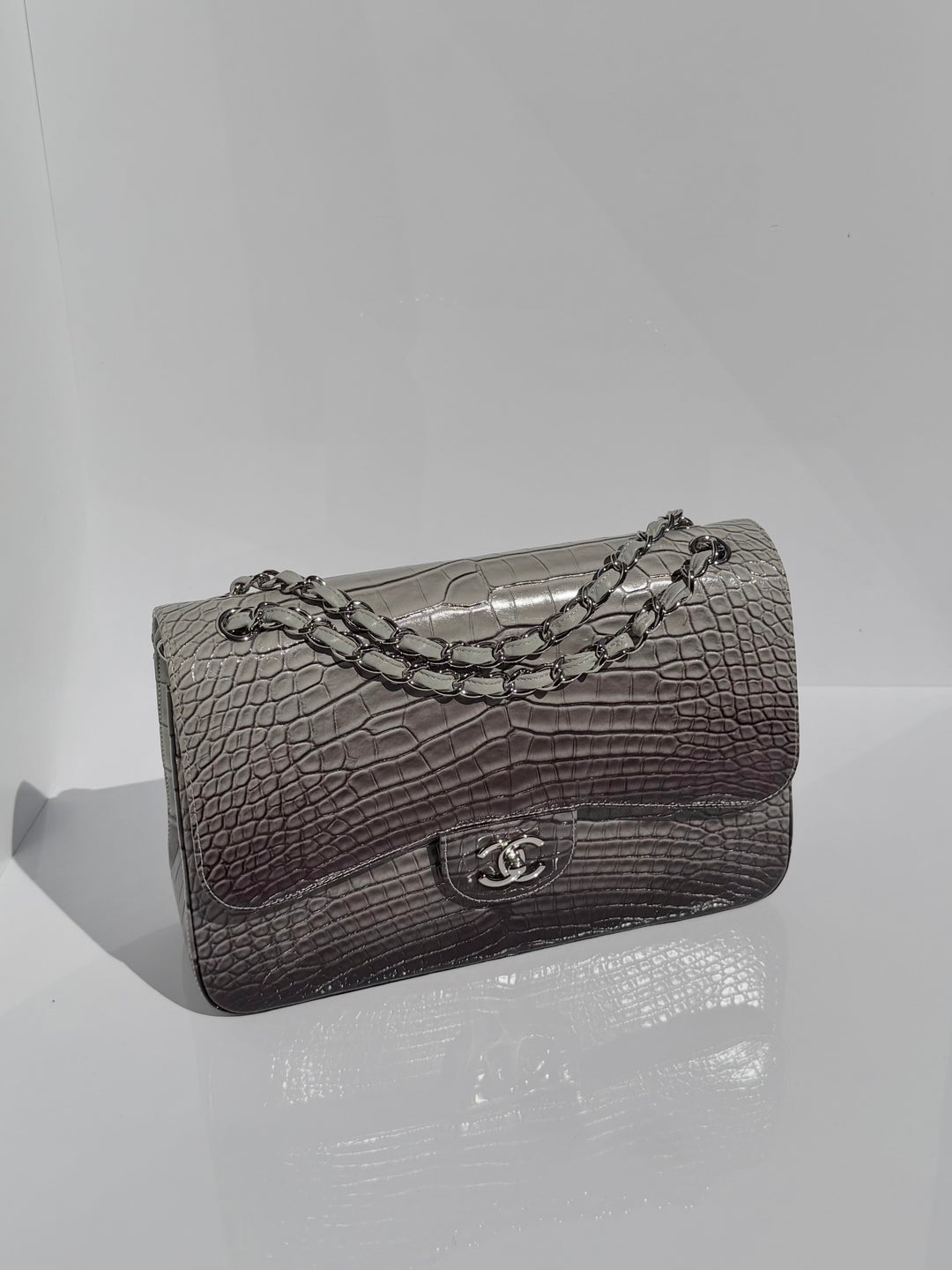 Chanel Jumbo Flap Grey & Black Ombre Alligator Silver Hardware 2015