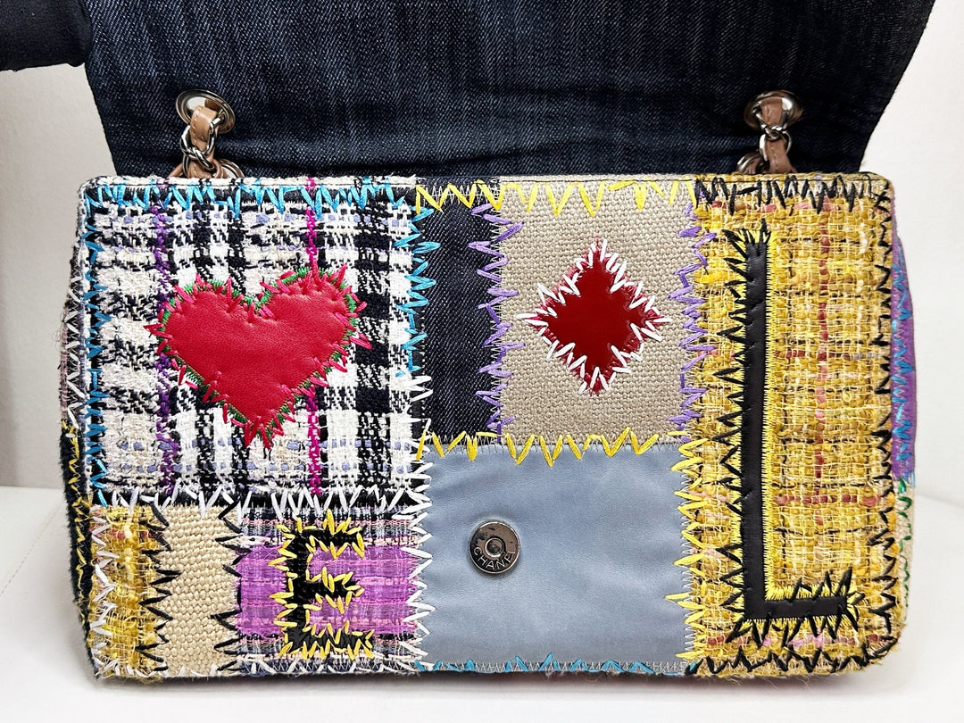 Chanel Jumbo Single Flap Patchwork Multicolor Tweed Silver Hardware 2015