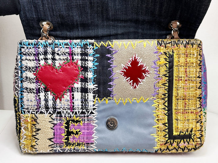Chanel Jumbo Single Flap Patchwork Multicolor Tweed Silver Hardware 2015