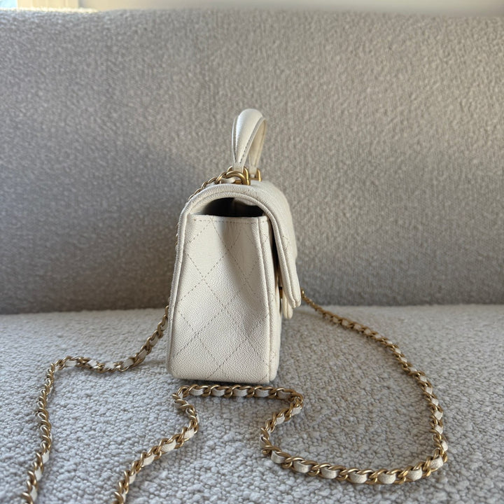 Chanel Mini Top Handle Flap Ivory Caviar Matte Gold Hardware 2021
