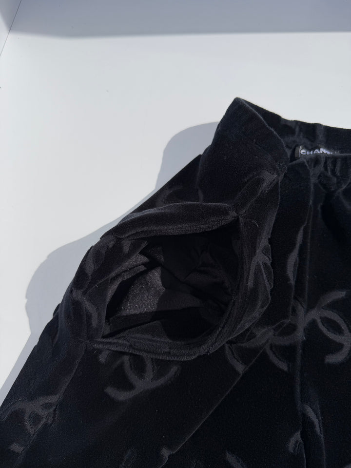 Chanel Spring 1996 Black Velour Top and Bottom Set