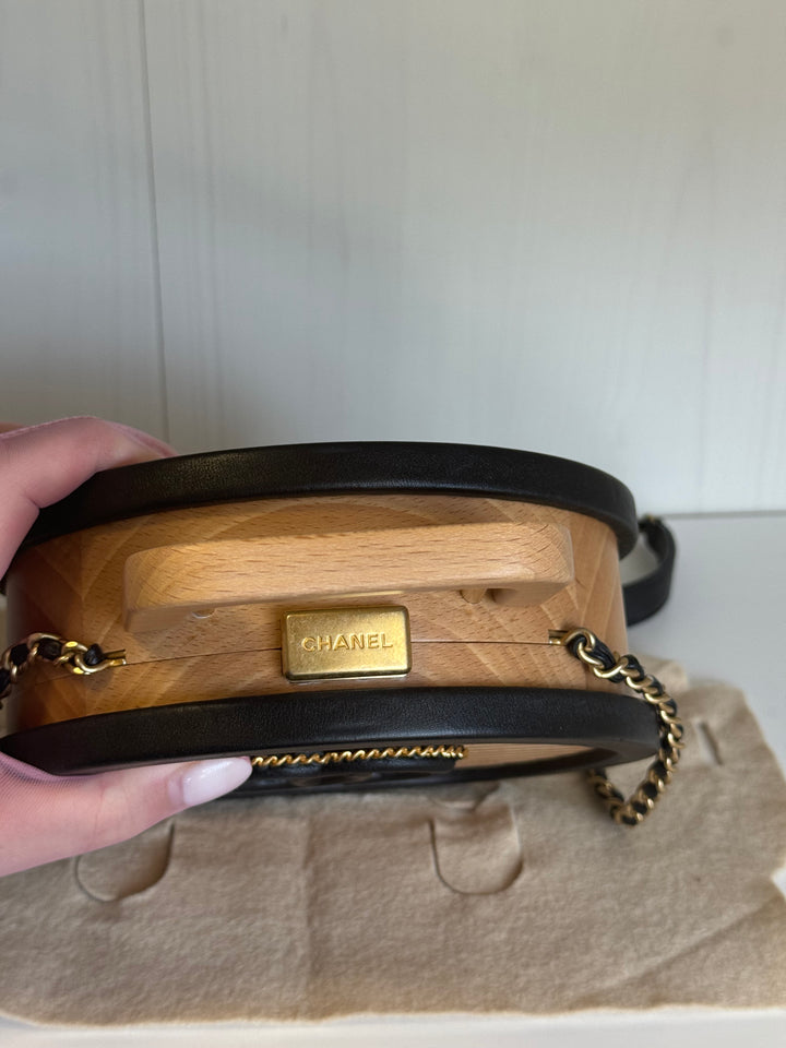 Chanel 2022 Round Beech Wood Vanity Case