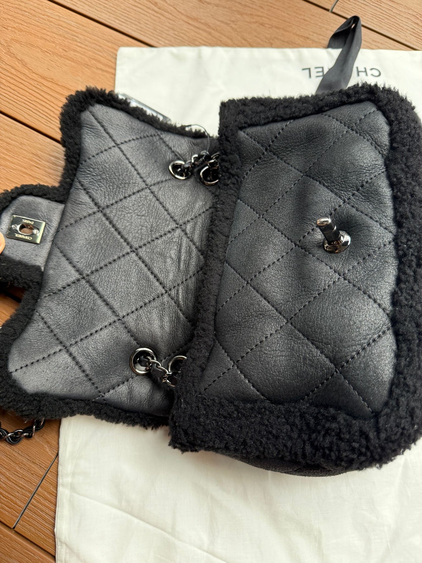 Chanel Medium Black Shearling Coco Neige Flap