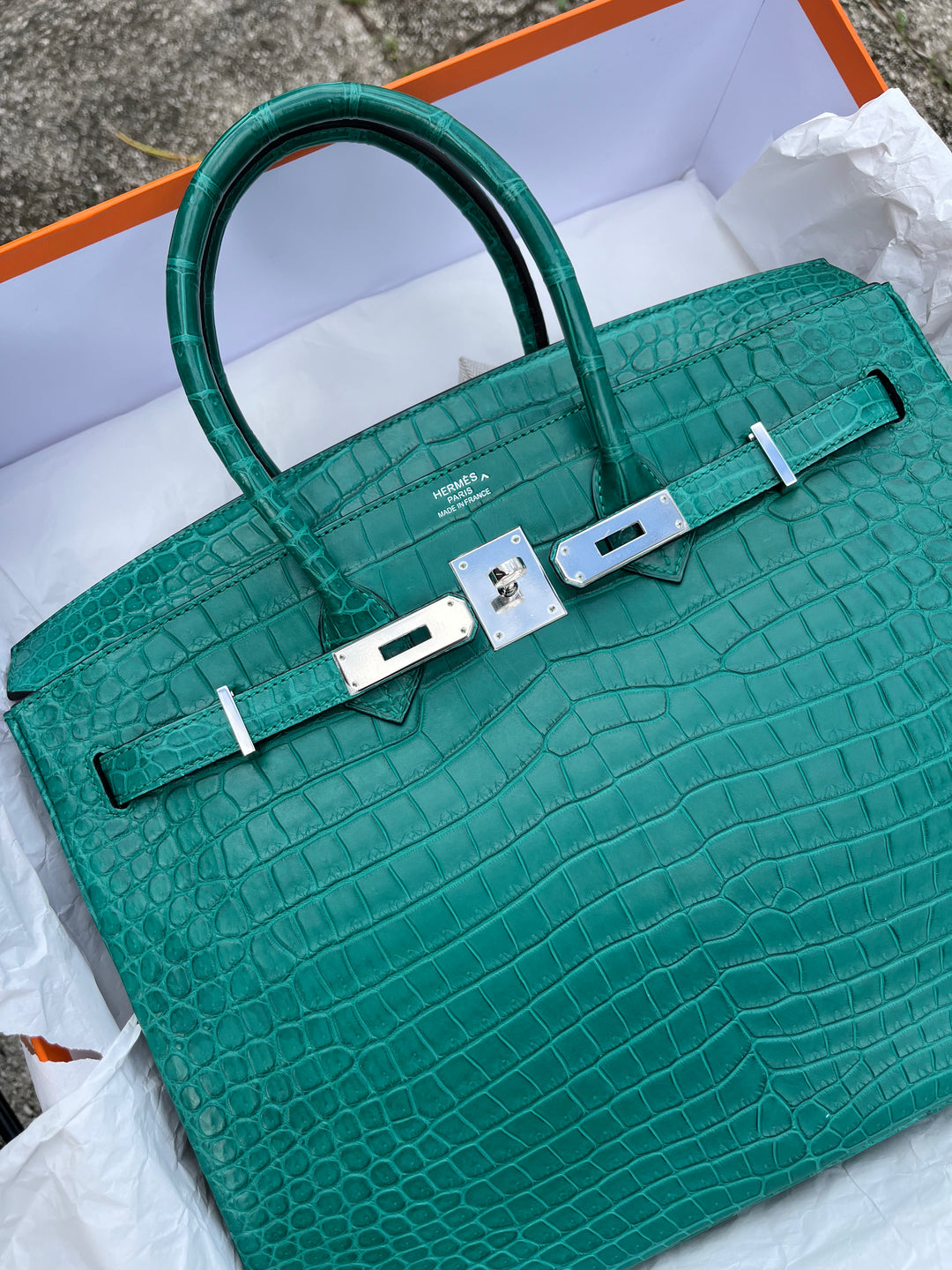 Hermes Malachite Matte Croc Birkin 35 PHW