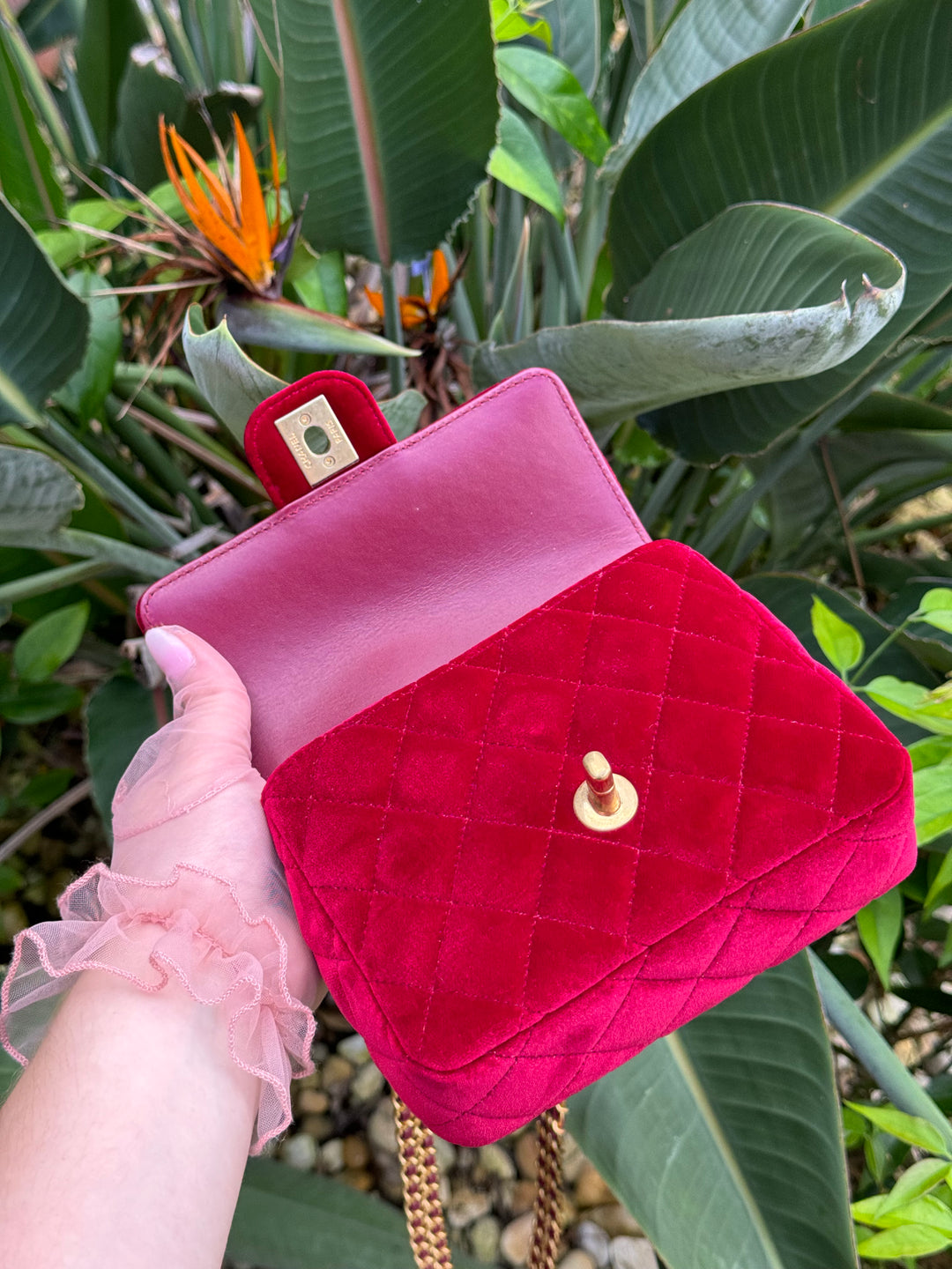 Chanel Red Mini Velvet Enamel Flap Bag