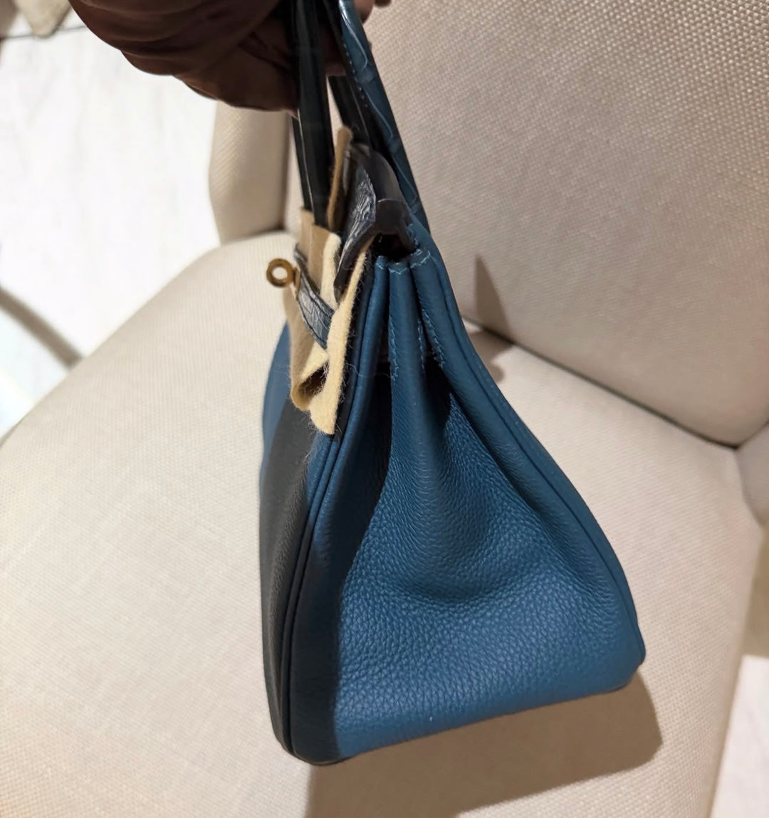 Hermès Birkin 25 Touch Vert Bosphore / Vert Rousseau Togo Leather and Matte Crocodile Gold Hardware 2021