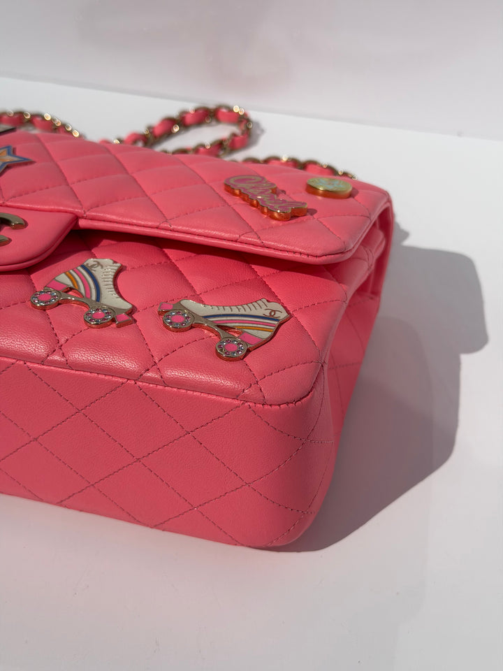 Chanel Medium Hollywood Charms Classic Flap Bag Pink Lambskin Light Gold Hardware 2024