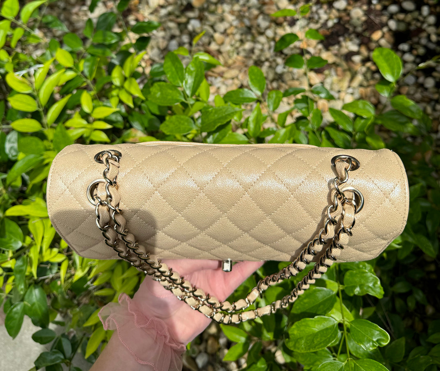 Chanel Beige Iridescent Medium Caviar Classic Flap