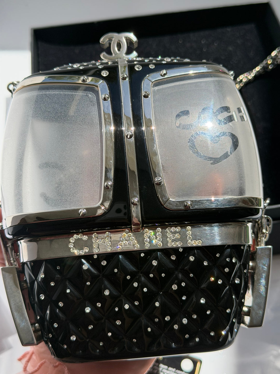 Chanel Ski Gondola Swarovski Minaudière Black Silver Hardware 2019