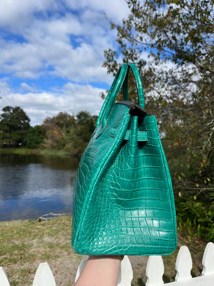 Hermes Malachite Matte Croc Birkin 35 PHW