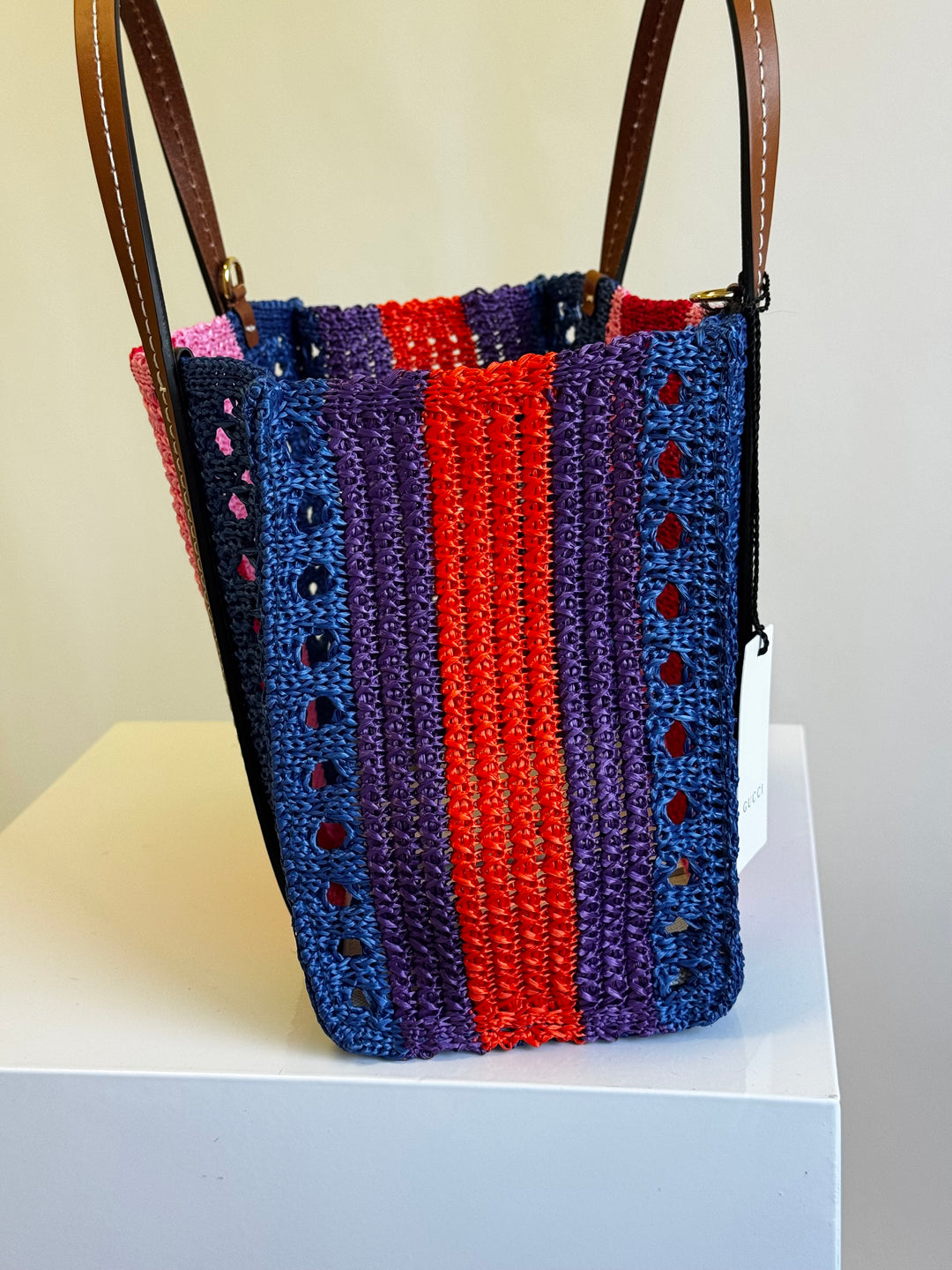 Gucci Interlocking Multicolor Raffia Tote Bag