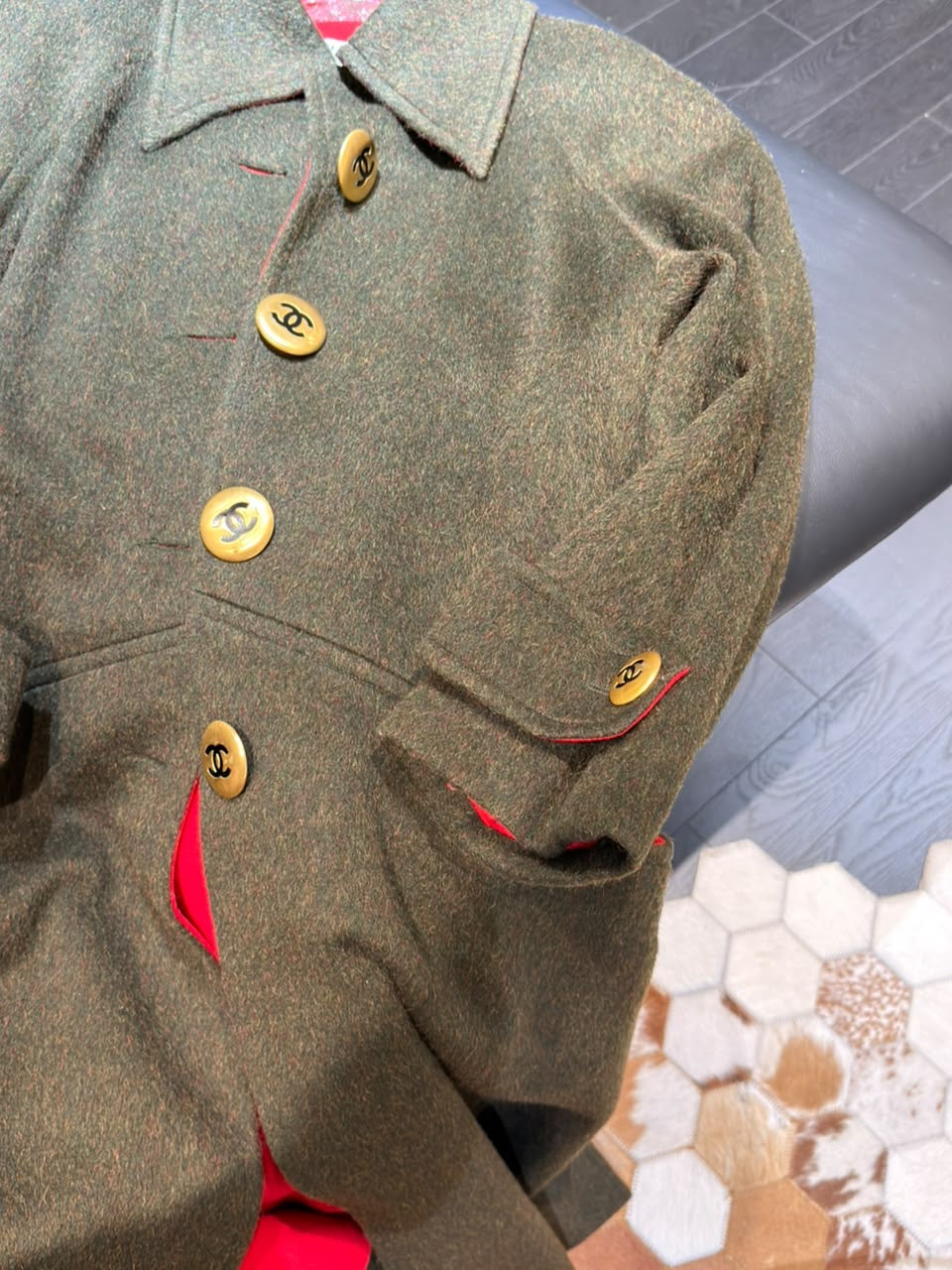 Chanel CC Military Green Wool Runway Coat 1992