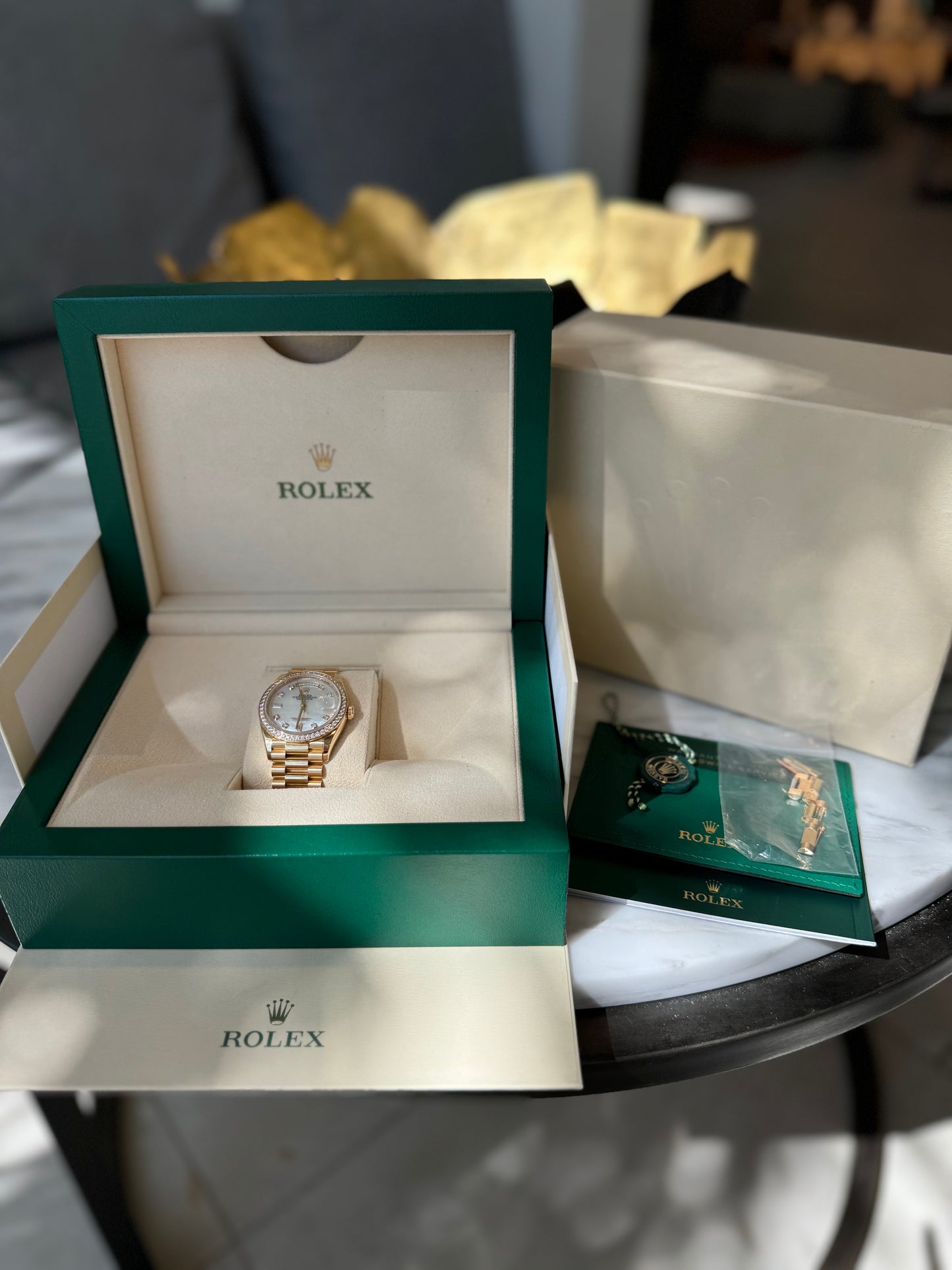 Rolex Day-Date 36mm Yellow Gold MOP Diamond Watch
