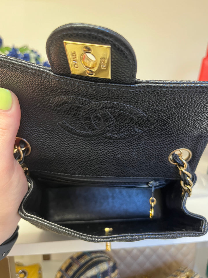 Chanel Black Caviar Vintage Mini Square Flap Bag