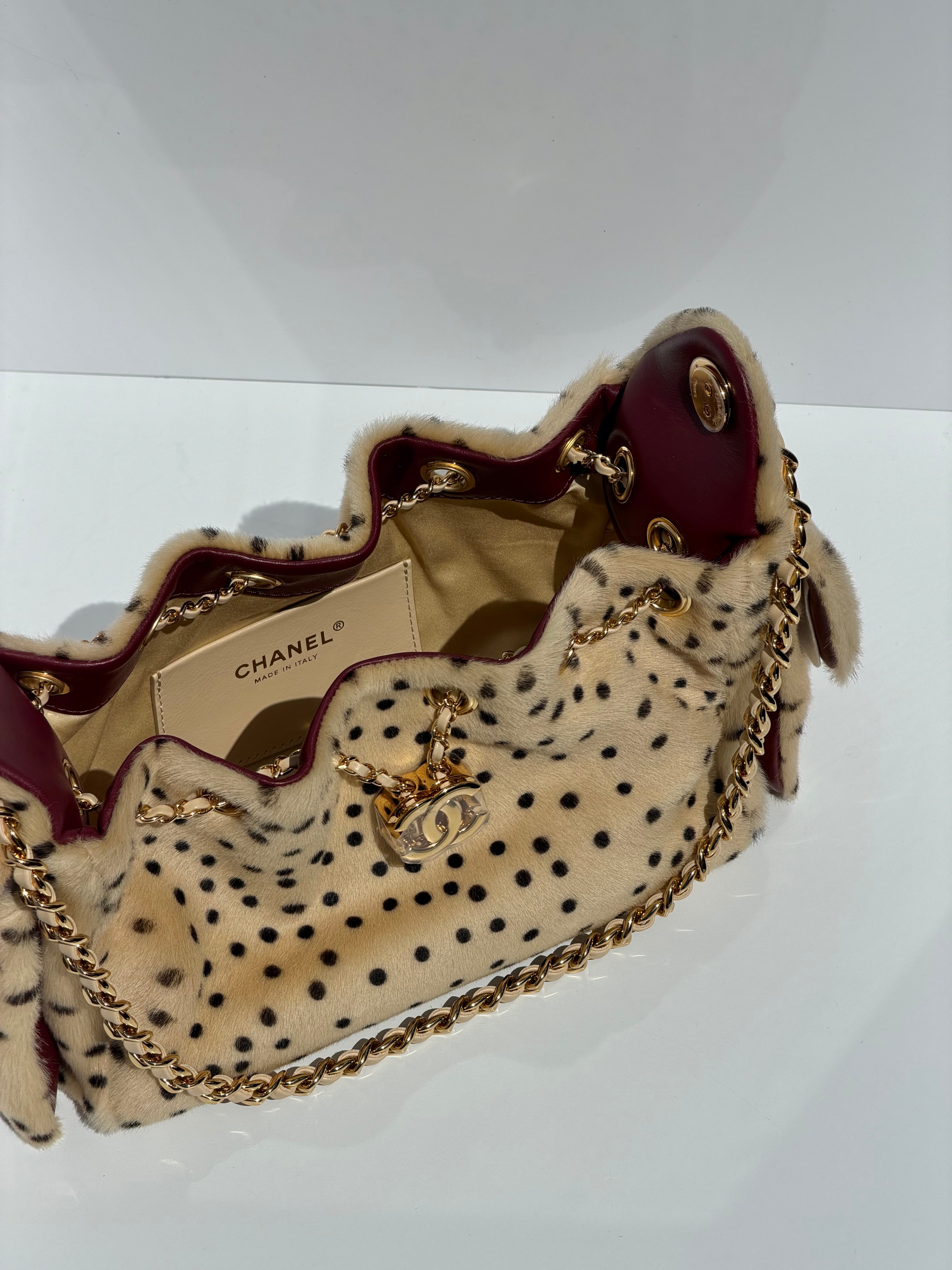 Chanel 25 Mini Handbag Brown Pony Hair Gold Tone Metal Matthieu