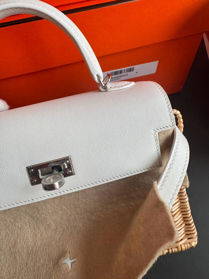 Hermès Mini Kelly Picnic Wicker New White Palladium Hardware 2020