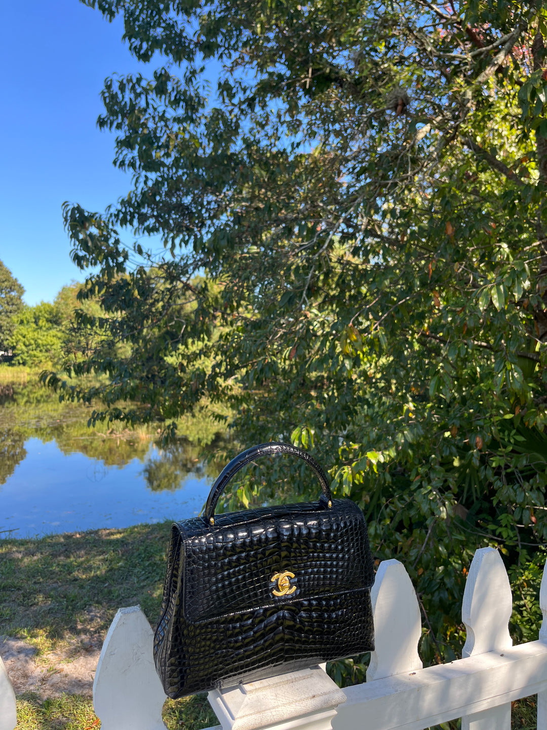 Chanel Vintage Small Crocodile Top Handle Flap Bag