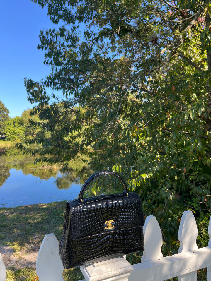 Chanel Vintage Small Crocodile Top Handle Flap Bag