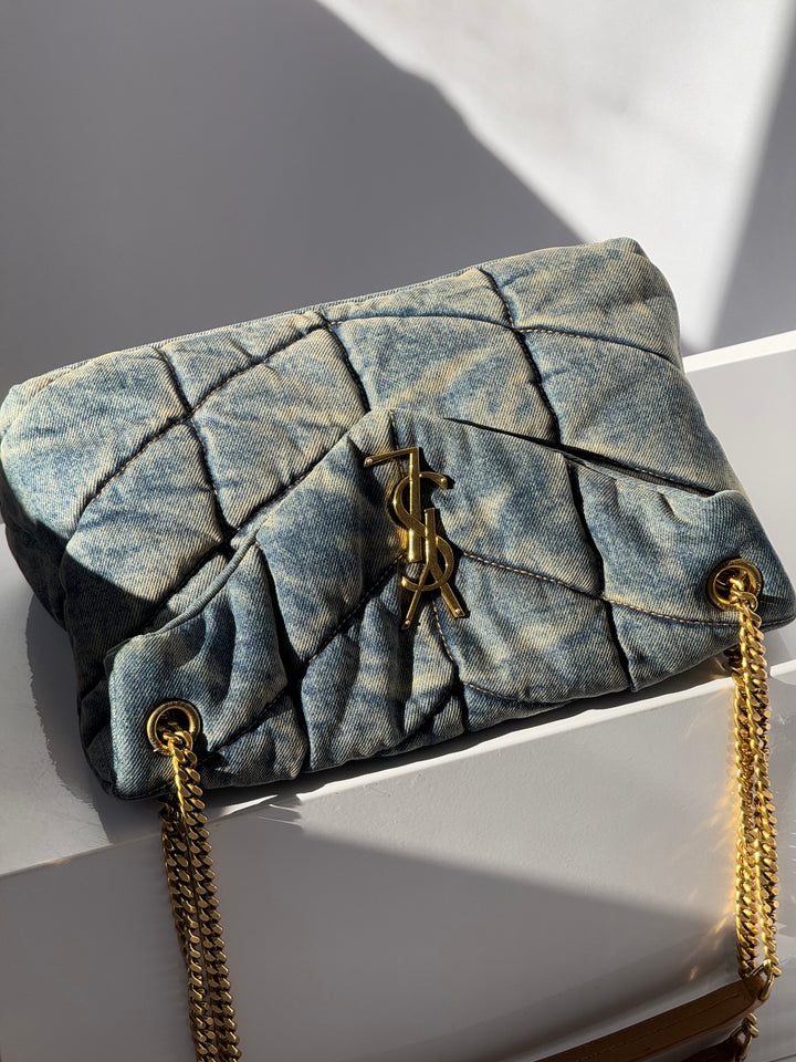 Saint Laurent Medium Denim Puffer Quilted Shoulder Bag