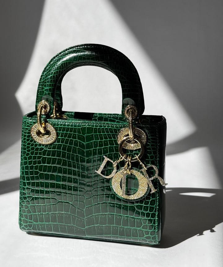 Lady Dior Emerald Crocodile Mini Top Handle
