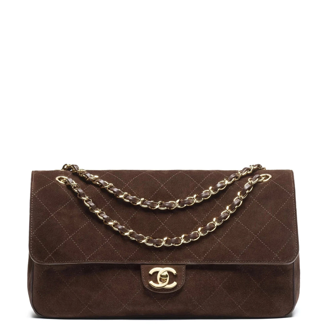 Chanel Maxi Flap Souplissimo Suede Calfskin Brown Gold Hardware 2026