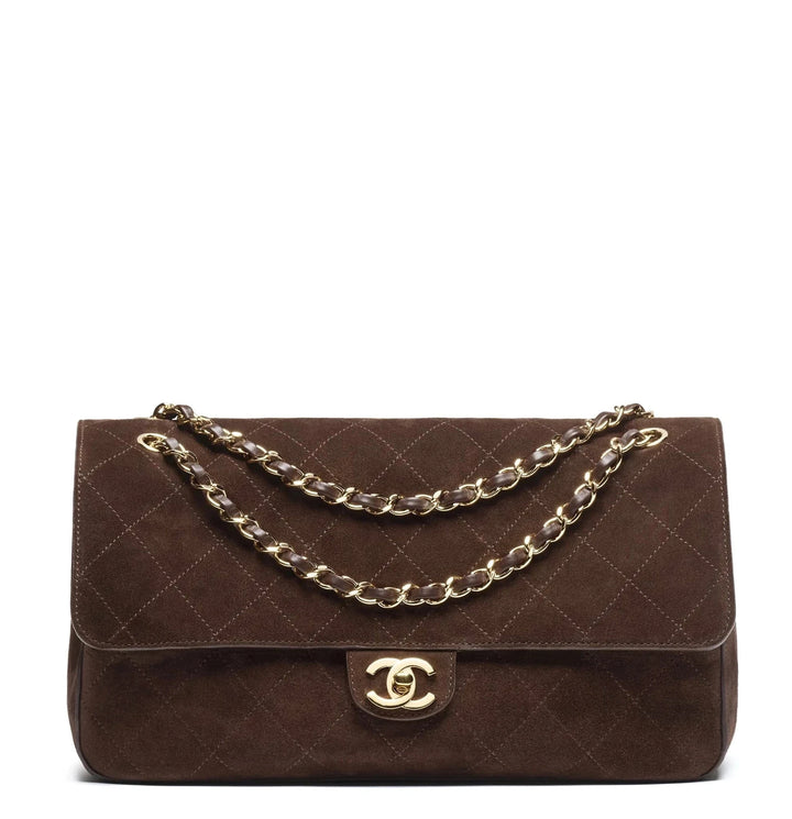 Chanel Maxi Flap Souplissimo Suede Calfskin Brown Gold Hardware 2026