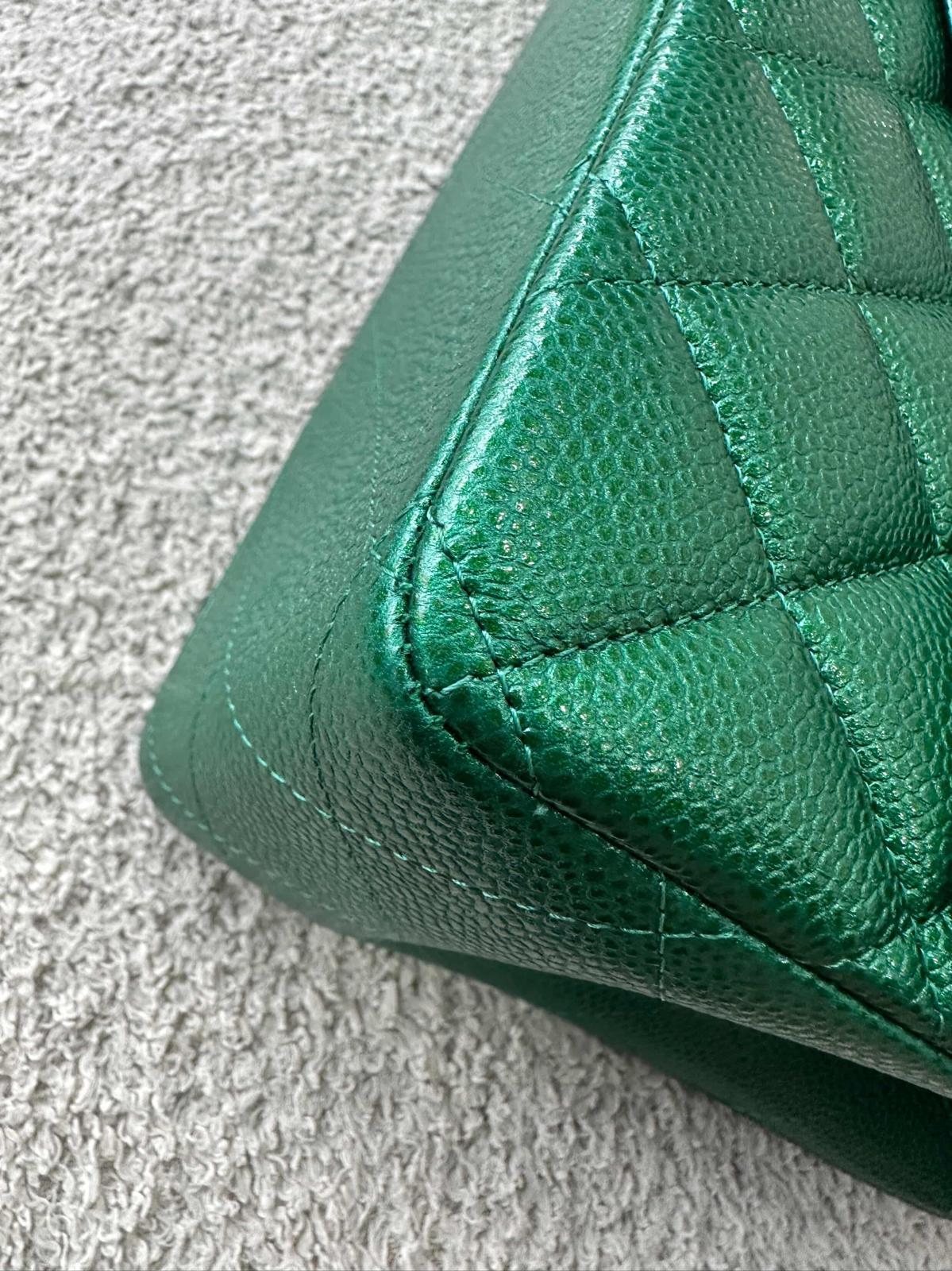 Chanel 18S Emerald Green Caviar Jumbo Flap Bag