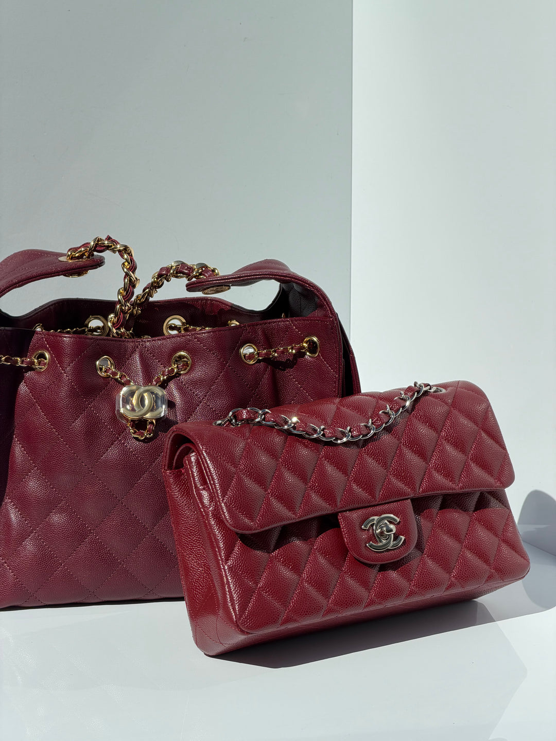 Chanel Small Classic Double Flap Caviar Burgundy Silver Hardware 2020