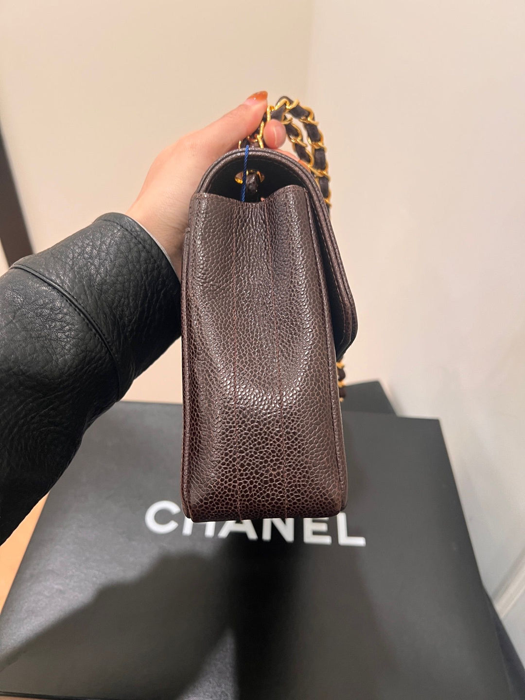 Chanel Mademoiselle Vertical Flap Brown Caviar Gold Hardware 1994
