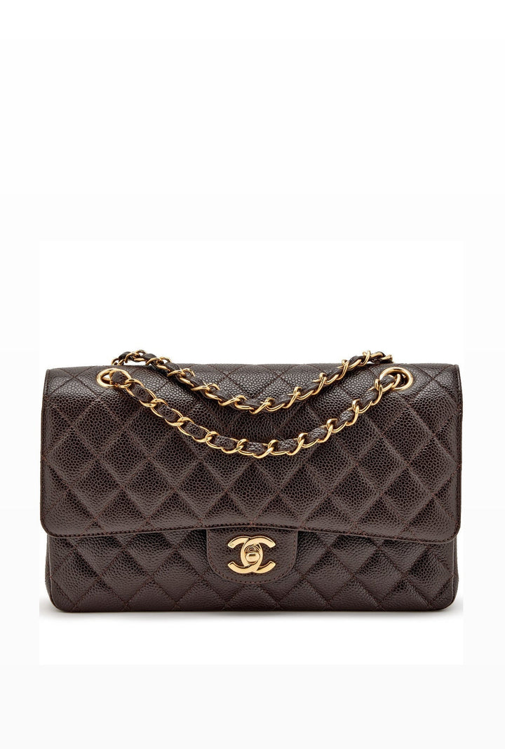 Chanel Medium Classic Flap Bag Caviar Brown 24K Plated Gold Hardware 2003