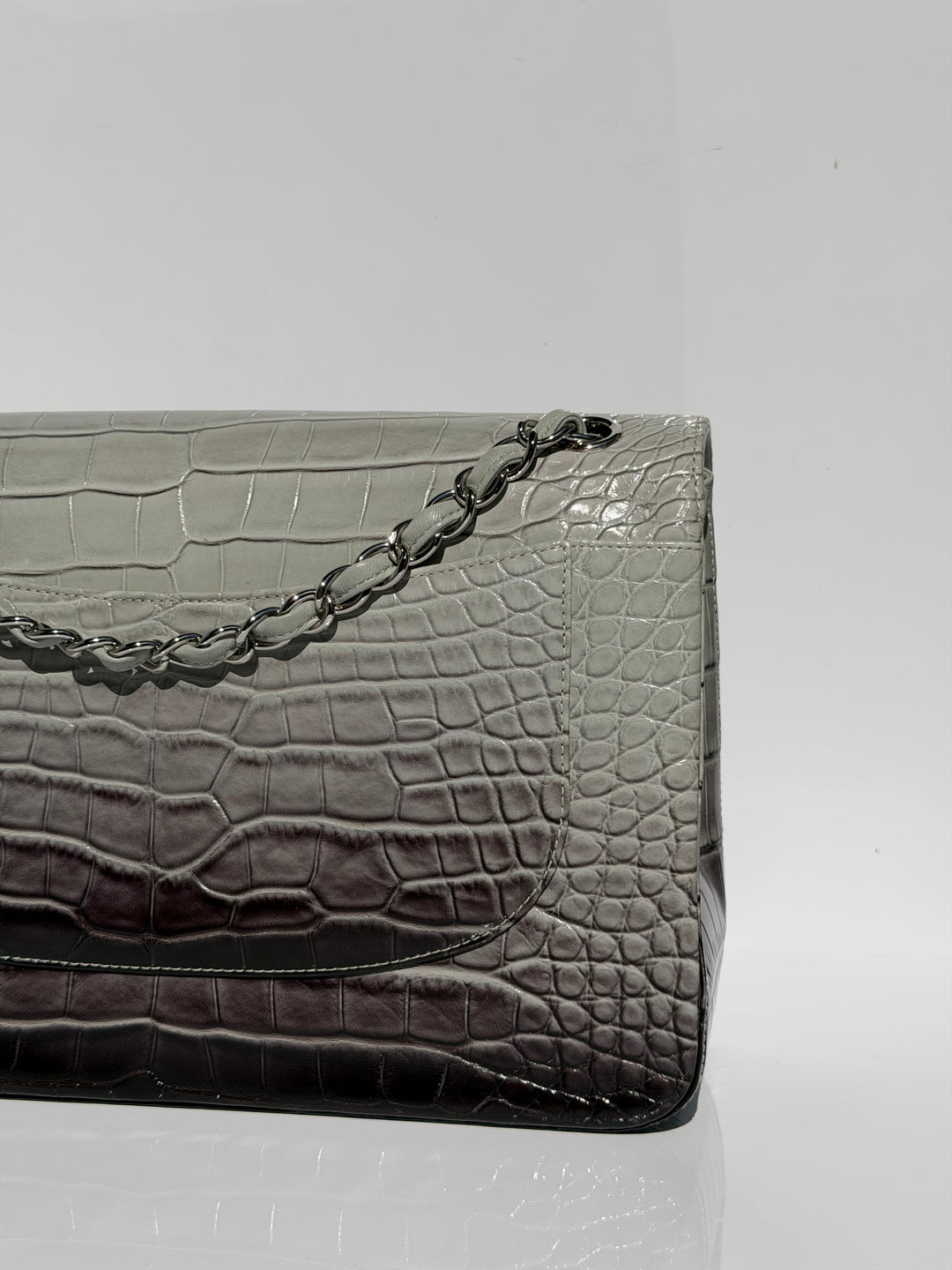 Chanel Jumbo Flap Grey & Black Ombre Alligator Silver Hardware 2015