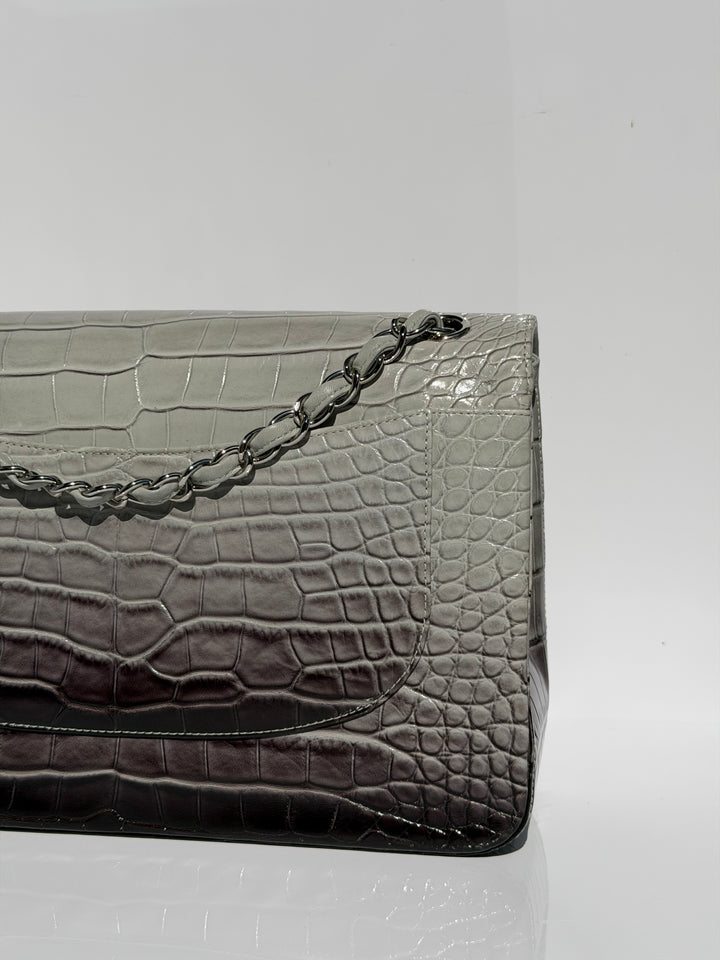 Chanel Jumbo Flap Grey & Black Ombre Alligator Silver Hardware 2015