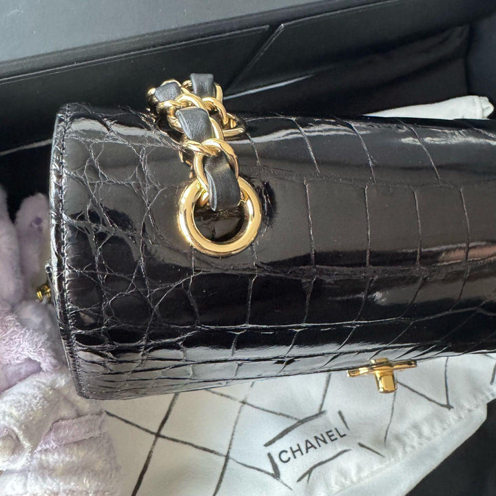 Chanel Medium Classic Flap Bag Alligator Black Gold Hardware 2019
